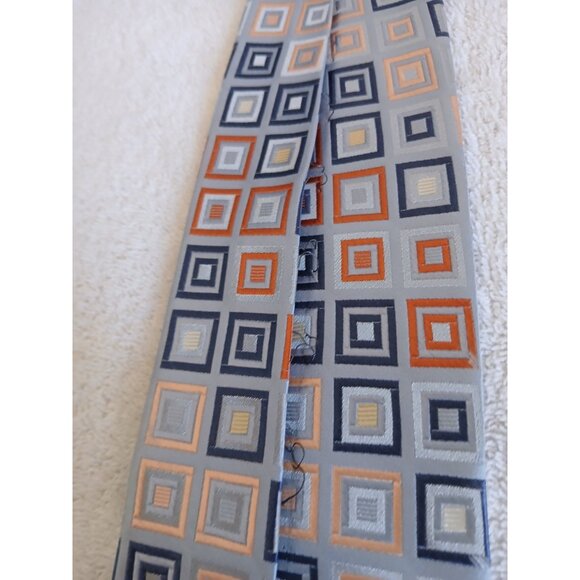 City Of London Silk Tie Gray With Geometric Squares Office Career - Picture 7 of 9